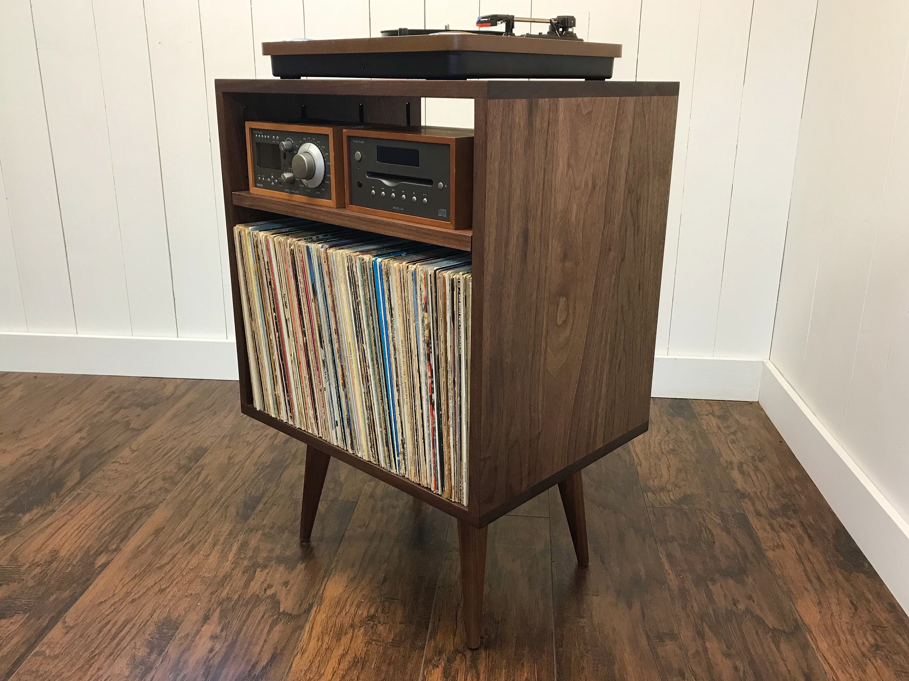 Solid Walnut Stereo And Turntable Cabinet With Album Storage Etsy