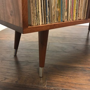 Solid mahogany turntable cabinet with album storage. Mid century modern record player console with vinyl storage. image 6