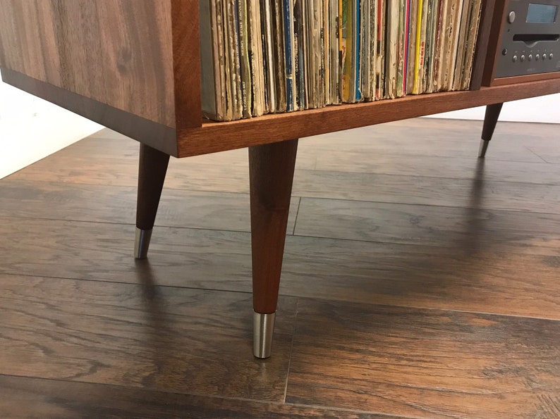 Solid mahogany turntable cabinet with album storage. Mid century modern record player console with vinyl storage. image 6