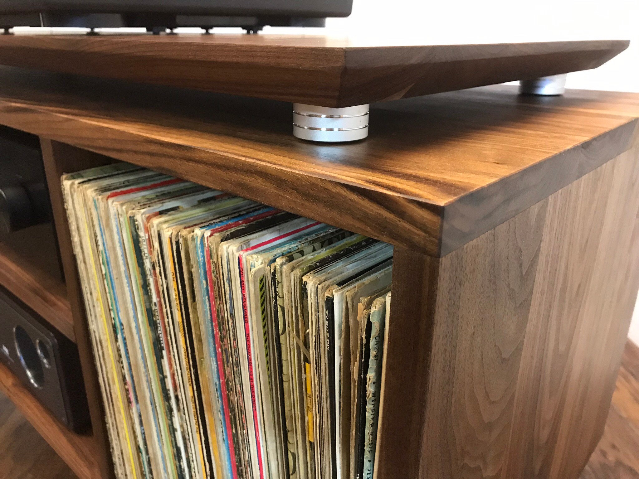 Solid walnut turntable and album storage Mid century Etsy