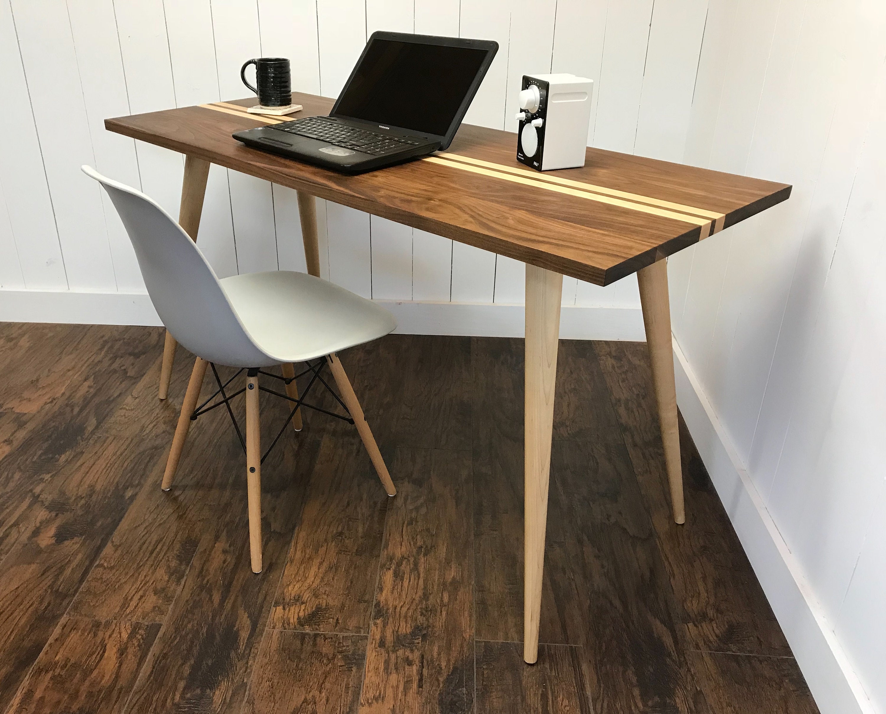 Solid Walnut Desk With Maple Highlights Mid Century Modern Etsy