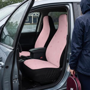 Pink Car Seat Covers with Tennis Racket and Ball Pattern, Set of 2