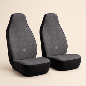Gray Car Seat Covers with Tennis Racket and Ball Pattern, Set of 2