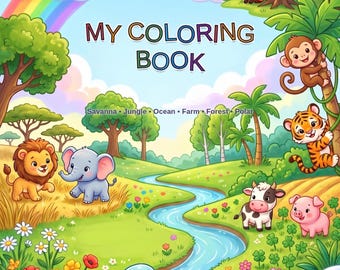 Kids Animal Coloring Book PDF Vol 2 | 36 Printable Pages Safari Jungle Ocean Farm Forest Arctic | Instant Download Ages 5-8