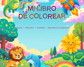Kids Coloring Book PDF | 30 Printable Pages Fantasy Animals Vehicles | Instant Download Ages 5-8
