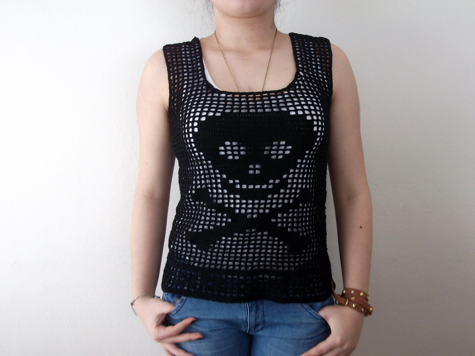 Black Crochet gothic clothinggothic crochet tank topSkull Etsy