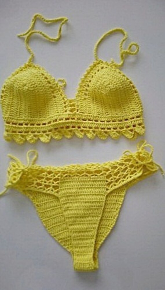 Crochet Bikini Color Brazilian Wear crochet And Beach Lemon Top BottomSwimwearSwimsuitSexy Bottoms xodCBer