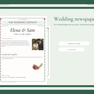 Personalized Wedding Newspaper, Floral 4-Page Program and Love Story