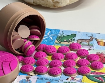 Magnetic Loteria Concha Game Chips (50 - 200 Pcs.) 3D Printed Fichas de Loteria con Iman Mexican Bingo Pan Dulce Game Tokens with Case
