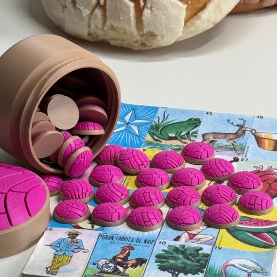 Magnetic Loteria Concha Game Chips (50 - 100 Pcs.) 3D Printed Fichas de Loteria con Iman Mexican Bingo Pan Dulce Game Tokens with Case