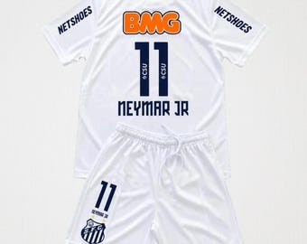 Santos Neymar Jr 11 Kids' Jersey | White Football Jersey and Shorts Set | Unisex Football Kit | Customizable Football Birthday Gift
