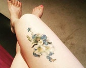 Vintage Blue Floral Temporary Tattoo Flower Fake Flowers Mothers Day Gift Pressed Flower Birthday Gift Print Mom Mommy