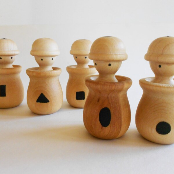 Montessori wood geometric shape peg people matching game learning toy toddler nesting toy