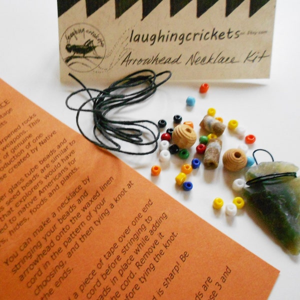 Arrowhead necklace kit for kids or adults social studies Native American Indian tribe craft project stone arrowhead glass beads