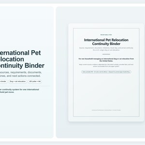 国際ペット引越しプランナーバインダー | 犬と猫の書類、要件、マイルストーン、引き渡しトラッカー（印刷可能）