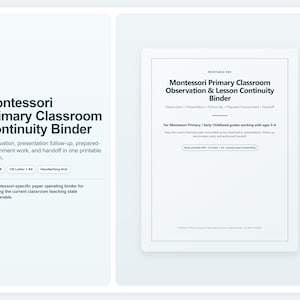Montessori Primary Teacher Binder | Observation, Lesson Presentation & Classroom Continuity Planner | Printable PDF