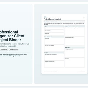 Professional Organizer Client Project Binder | Printable Session Planner & Decision Tracker