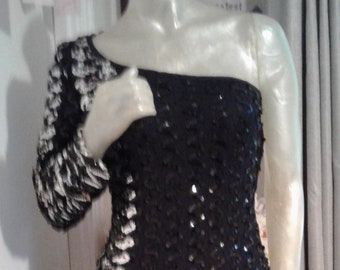 Vintage 1980s Black and Silver Sequins Little Black Dress