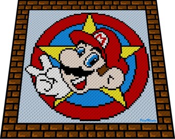 May include: Pixel art of Super Mario holding a star, in a brown brick frame. The title "SUPER MARIO STAR" is above the image.