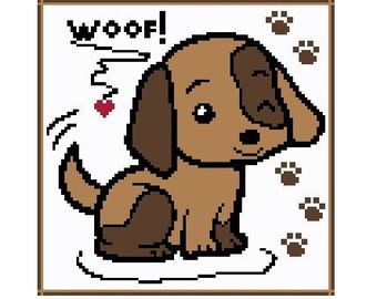 WOOF BABYDOG crochet graph for sc blanket, written & color blocked instructions for dog blanket