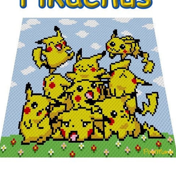 Pikachus - Pokémon inspired blanket, crochet graph for blanket, C2C, written & color blocked instructions for corner to corner,