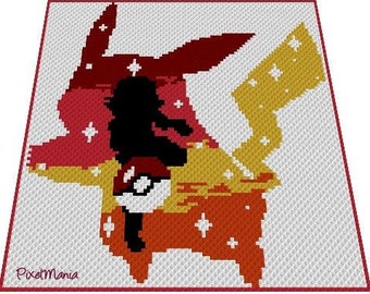 Pokémon - Pikachu Silhouette inspirierte Decke - Häkelmuster, Grafik für C2C, Häkeldecke Ecke zu Ecke,  mit geschr. & Farb-Block Anleitung