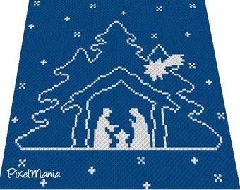 NATIVITY crochet graph for blanket, C2C, written & color blocked instructions for corner to corner,