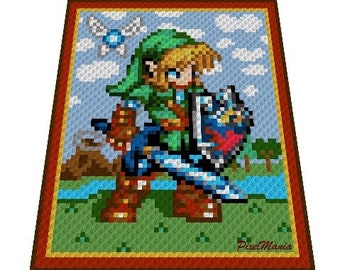 LINK - The Legend of Zelda inspired graph for c2c crochet blanket, written count, color-block count,