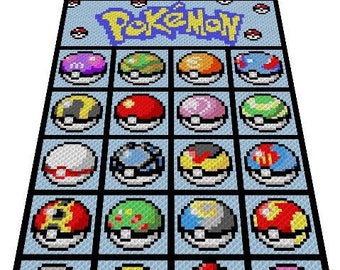 POKEBALLS - Pokémon - inspired graph for c2c crochet blanket or pillows, C2C, written instructions for corner to corner,