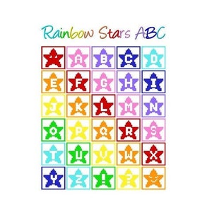 Rainbow Srars ABC crochet graph for blanket, C2C, with written instructions for corner to corner,
