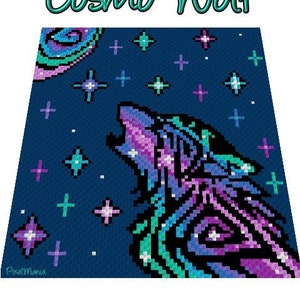 COSMO WOLF - graph for crochet c2c blanket, C2C, written & color blocked instructions for corner to corner,