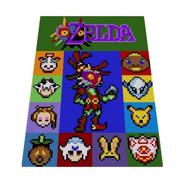 Manta inspirada en MAJORAS MASK de The Legend of Zelda, patrón de crochet, gráfico para C2C, manta de crochet de esquina a esquina, con instrucciones escritas