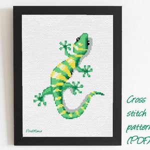 Gecko - modernes KREUZSTICH MUSTER - Tierbild