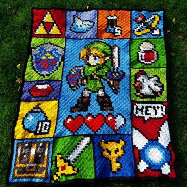 The Legend of Zelda inspirierte Decke, Häkelmuster, Grafik für C2C, Häkeldecke Ecke zu Ecke,  mit geschriebener Anleitung