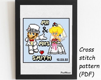 Mr and Mrs MARIO personalized - modern CROSS STiTCH PATTERN