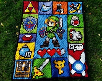 The Legend of Zelda inspirierte Decke, Häkelmuster, Grafik für C2C, Häkeldecke Ecke zu Ecke,  mit geschriebener Anleitung