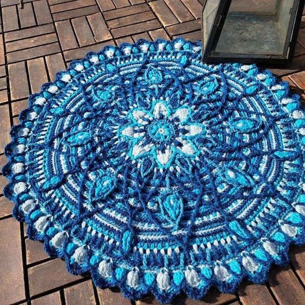 MANDALA TEPPICH, gehäkelter runder Ornamente-TEPPICH, gypsy boho bohemian rug,