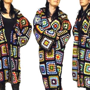 CROCHET PATTERN * OversiZed COAT & HooD* e-Book, instant download, pdf-datei, plussized multicolor retro granny square coat image 3