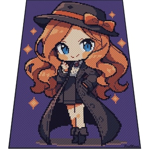 LITTLE DETECTIVE GIRL - graph for c2c, mini c2c crochet blanket
