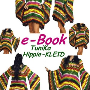 CROCHET PATTERN hiPPie DReSS TuniC e-Book , US-english & german, pdf-datei, crochet Hippiedress, granny square imagem 3