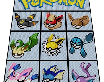 EVOLI - POKEBÄLLE - Pokémon -  Häkelmuster, Grafik für C2C, Häkeldecke od Kissen