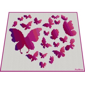 CORAZÓN de mariposa: patrón de crochet, gráfico para C2C, manta de crochet de esquina a esquina, con instrucciones escritas y en bloques de colores