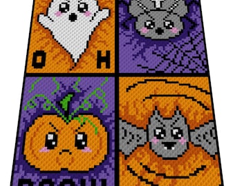 SPOOKY HALLOWEEN, Häkelmuster, Grafik für C2C, Häkeldecke Ecke zu Ecke,  mit geschriebener Anleitung