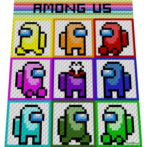 AMONG US inspired crochet graph for blanket, C2C, written instructions for blanket or pillow
