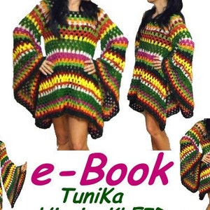 CROCHET PATTERN hiPPie DReSS TuniC e-Book , US-english & german, pdf-datei, crochet Hippiedress, granny square imagem 2