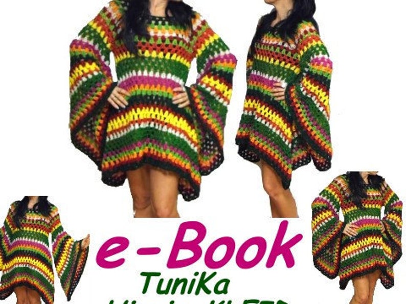 CROCHET PATTERN hiPPie DReSS TuniC e-Book , US-english & german, pdf-datei, crochet Hippiedress, granny square imagem 2