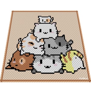 Gatito: patrón de crochet, gráfico para C2C, manta de crochet de esquina a esquina, con instrucciones escritas y en bloques de colores