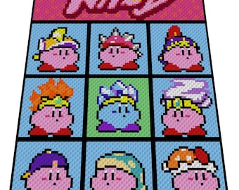 KIRBY - inspired graph for c2c crochet blanket or pillows, C2C, written instructions for corner to corner,