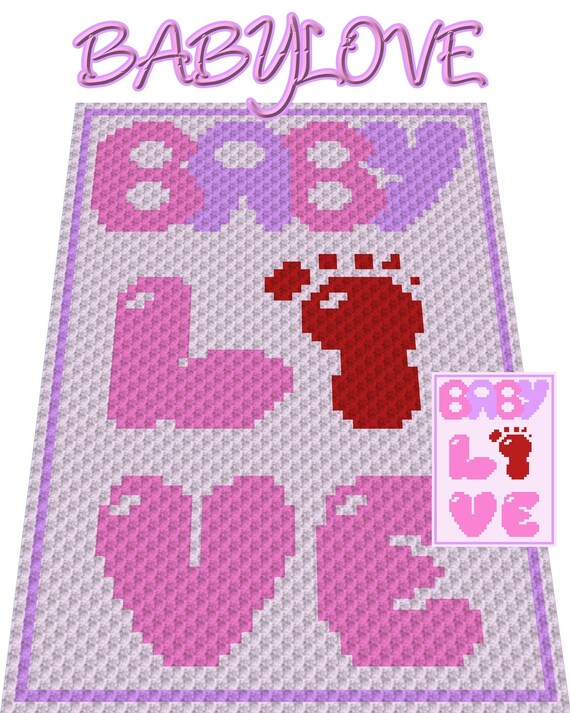 written & color blocked instructions for corner to corner, BABY LOVE GIRL C2C graph for crochet c2c blanket
