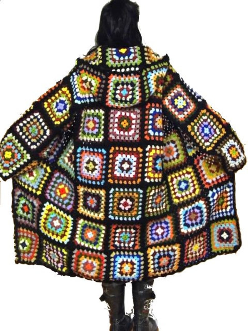 CROCHET PATTERN * OversiZed COAT & HooD* e-Book, instant download, pdf-datei, plussized multicolor retro granny square coat image 5